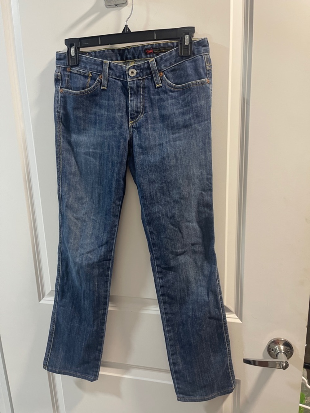 Ag Adriano Goldschmied Dark Blue Denim Jeans with Yellow Stitching